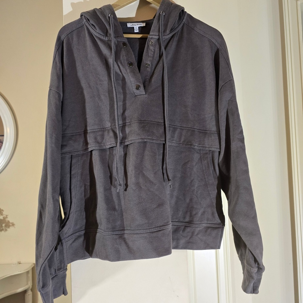 White Birch Womens Snap Button Henley Hoodie Charcoal Gray Sweatshirt Small